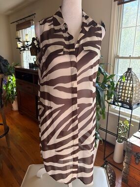 Chico's SHEER Brown & Cream Zebra-Print Sleeveless Shift Dress